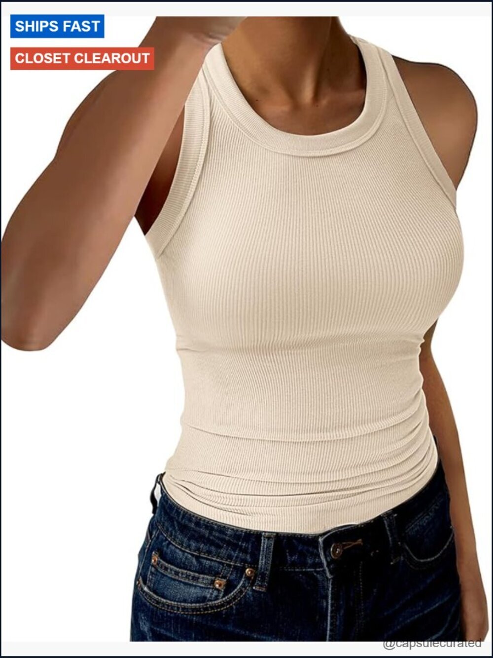 High Neck Sleeveless Ribbed Tank Top Racerback Fitted Basic Shirt